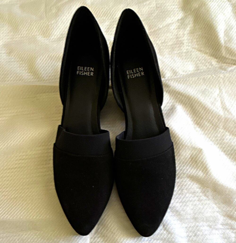 Eileen Fisher Women's Black Faux Suede D'Orsay Pointed Toe Block Heel 10